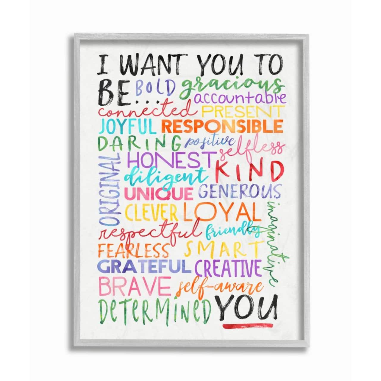 Stupell Industries White with Multicolored I Want You To Be Inspirational Quote Gray Framed Wall Art